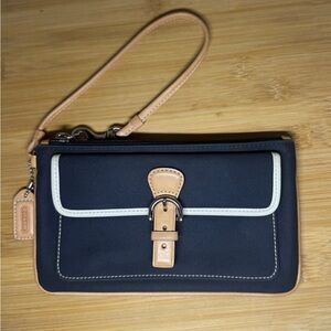 Coach Vintage Navy and Tan Buckle Bleeker Flap Clutch Wristlet EUC